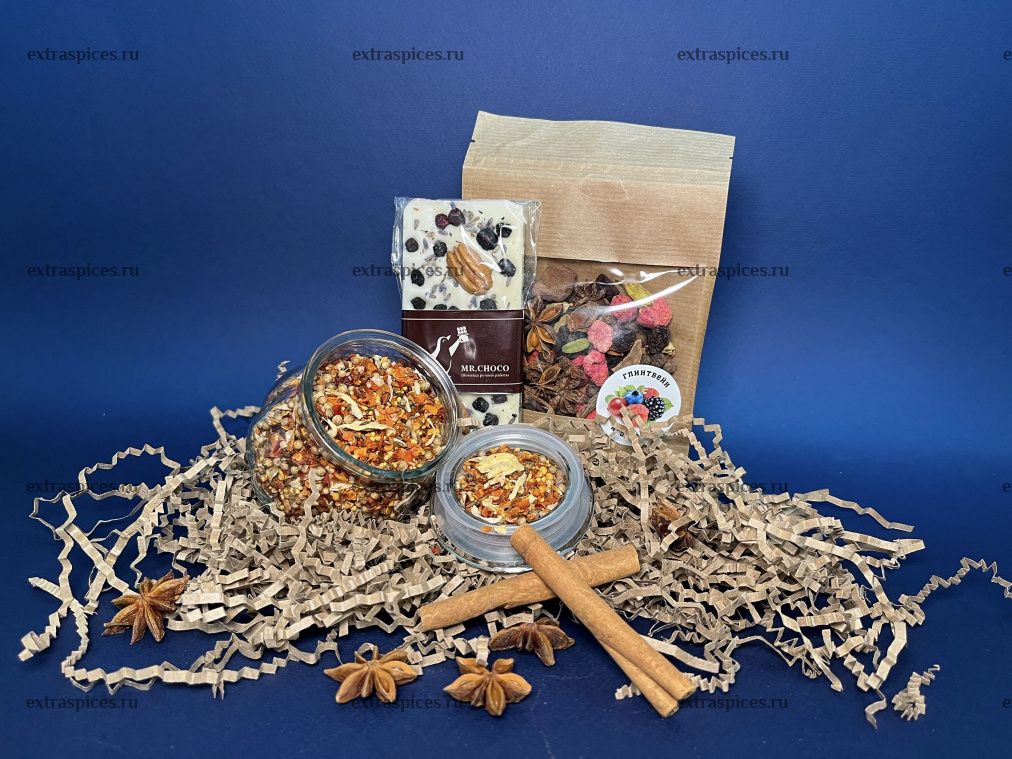 Подарочный набор  (Глинтвейн ягодный, декоративная обсыпка "пряный чили" в банке, шоколад) , фото
